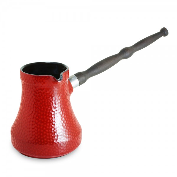 Keramikas kafijas turka katliņš turku kafijai cezva ibrik kafijas kanniņa "Hammered" ar noņemamu koka rokturis, tilpums 500 ml, sarkanā krāsa 